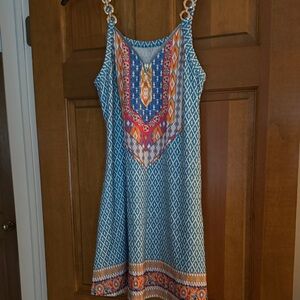 Chic Blue and Orange Geometric Mini Dress